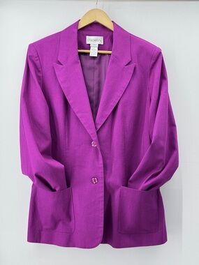 Chadwick's Classic Linen Cotton Boyfriend Blazer Colorful Purple Jacket Size 12